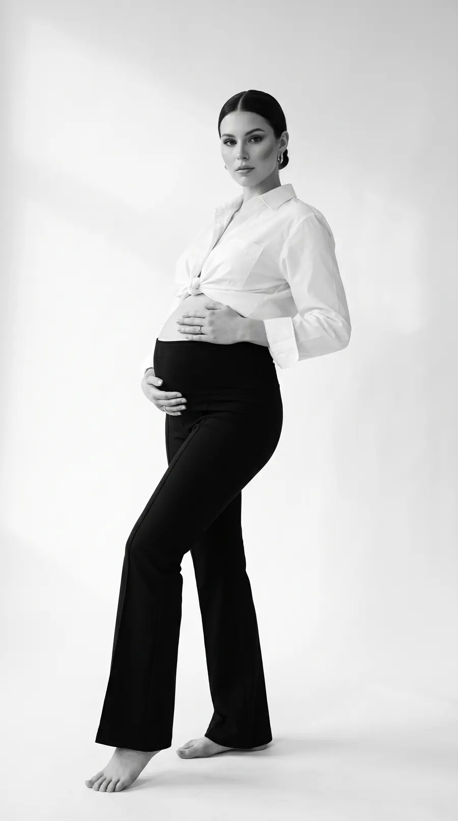 Editorial Contrast concept cover: high-contrast maternal tailoring
