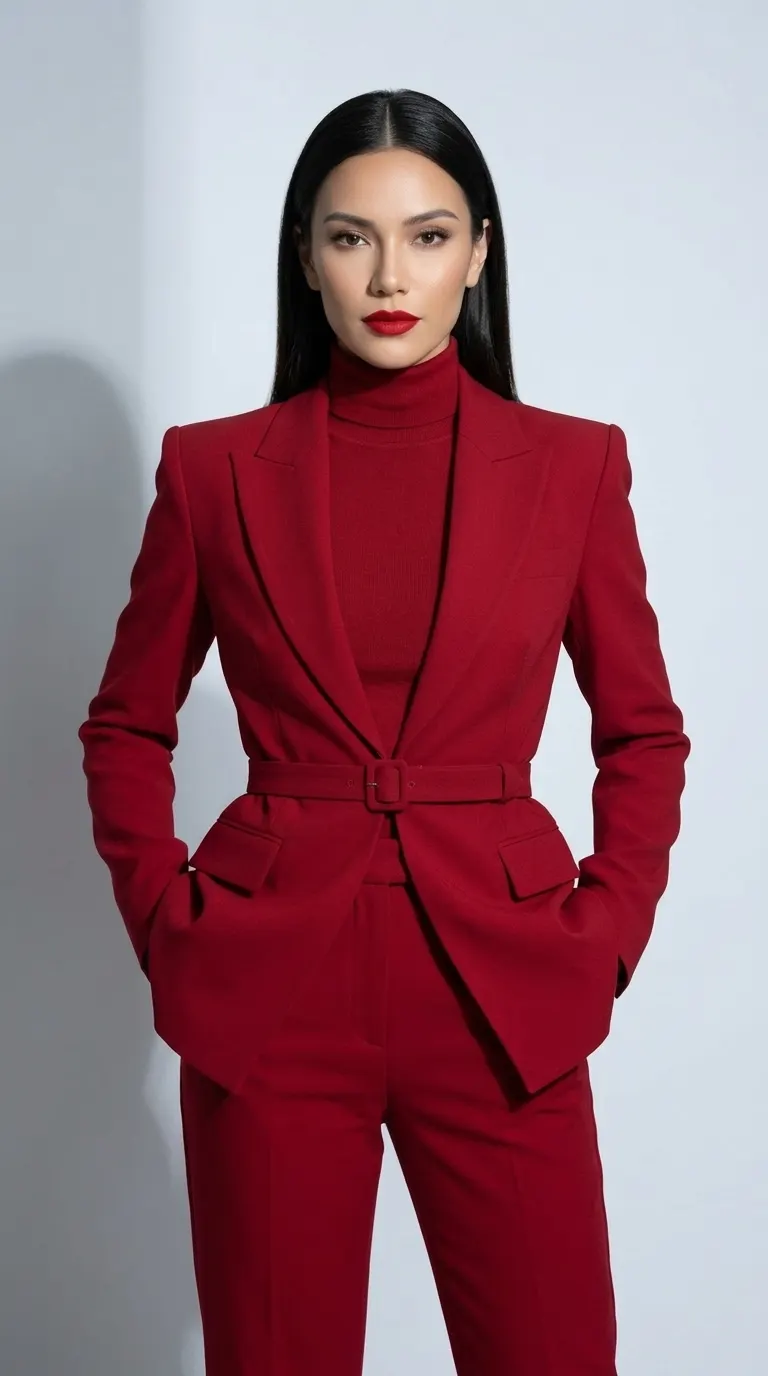 Crimson Line concept cover: crimson suit gradient studio