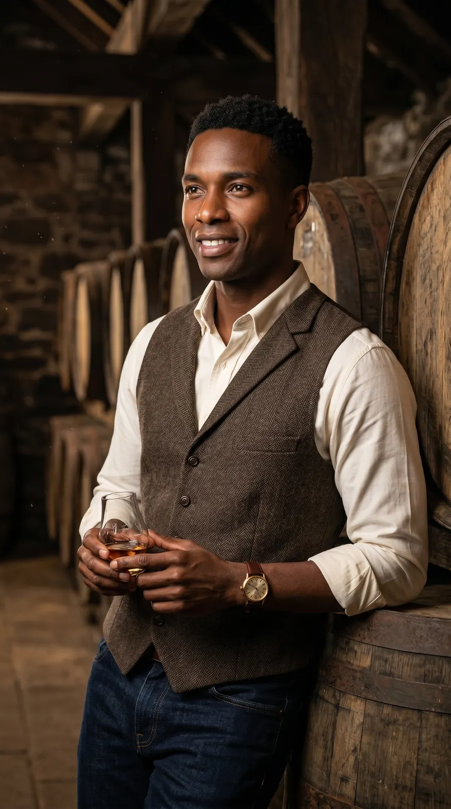 The Whiskey Barrel concept cover: oak-barrel amber elegance