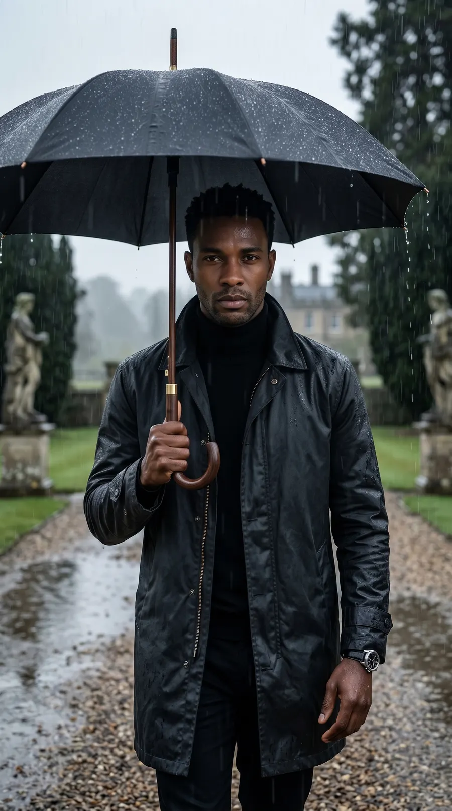 Rainy Estate concept cover: rain-slicked estate mystique