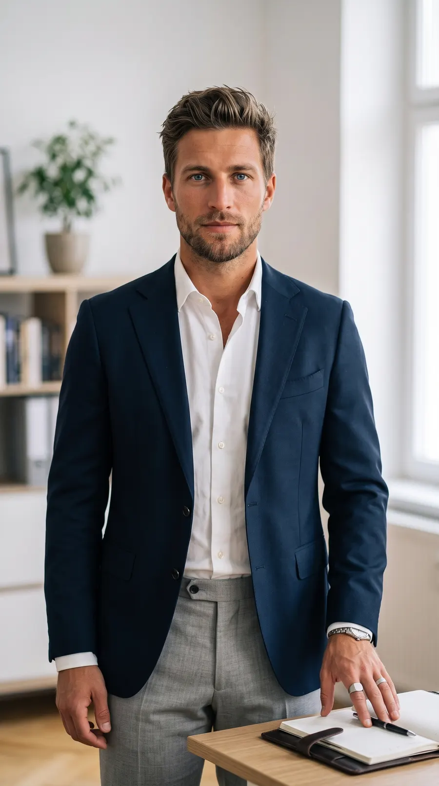 Consultant Navy concept cover: navy tailored office precision