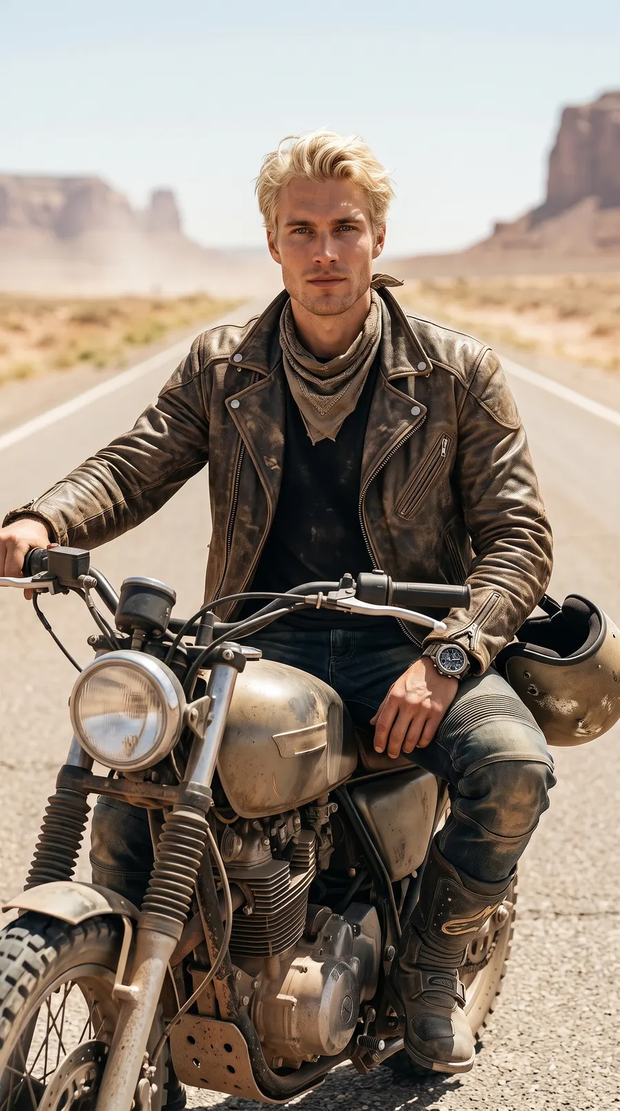 Desert Rider concept cover: sunburnt chrome desert grit