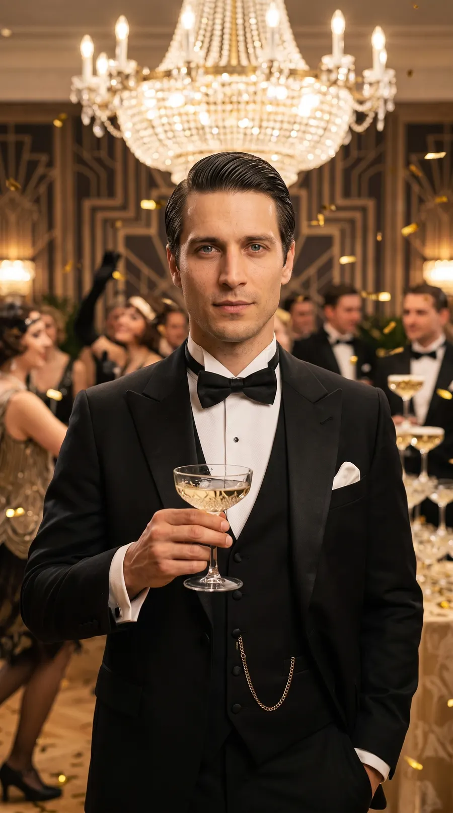 1920s Gatsby Glamour concept cover: champagne mansion glamour