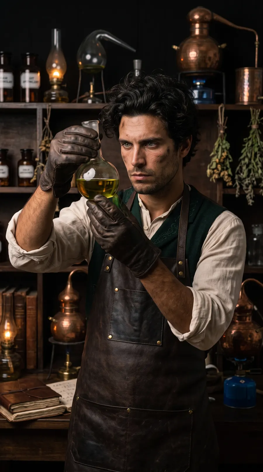 The Alchemist concept cover: victorian laboratory mystique