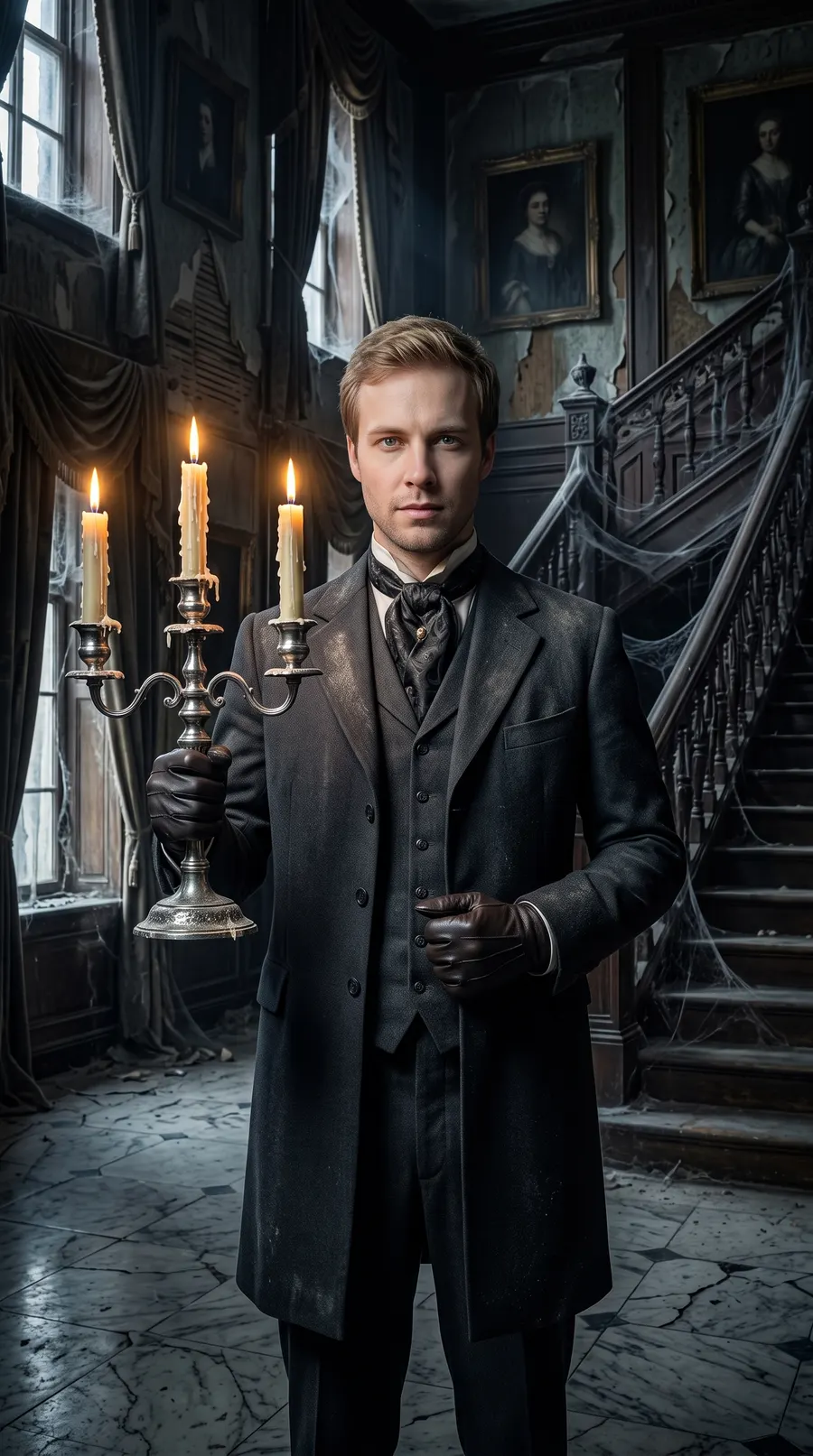 The Haunted Manor concept cover: shattered candlelit manor dread