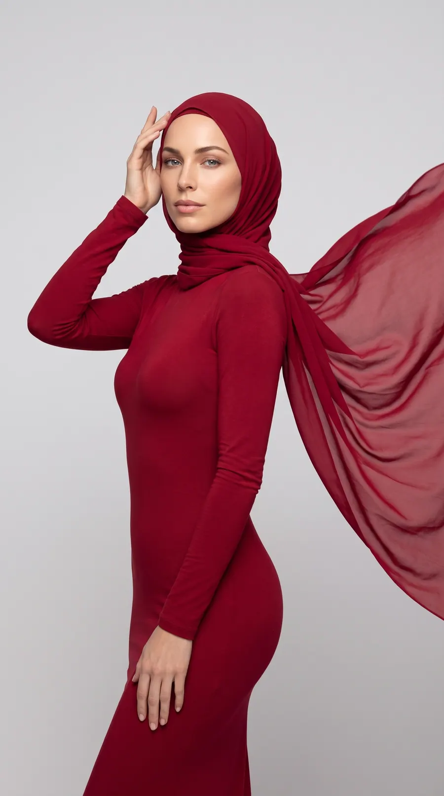 Sirocco concept cover: crimson, scarf in the wind