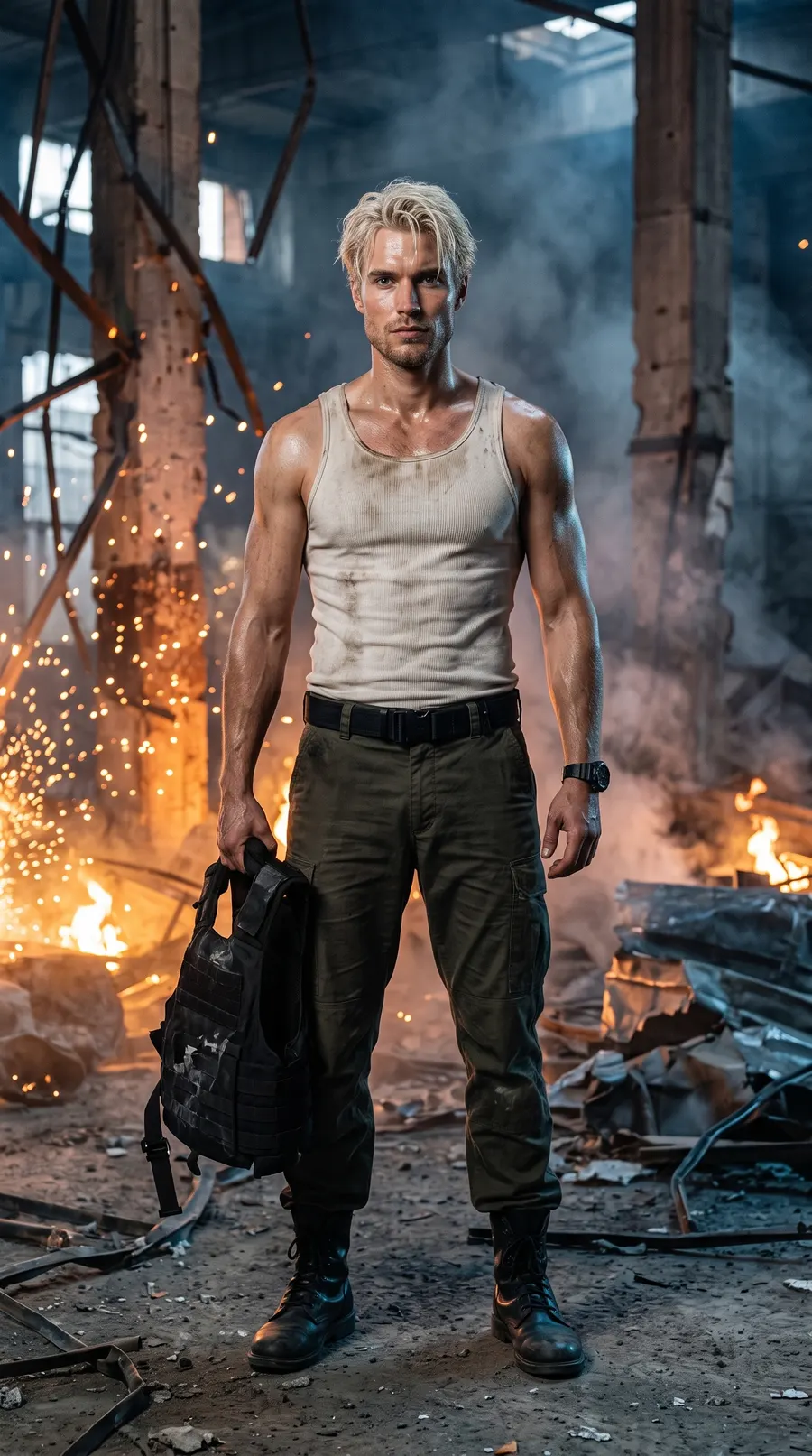 The Action Hero concept cover: warehouse wreckage grit
