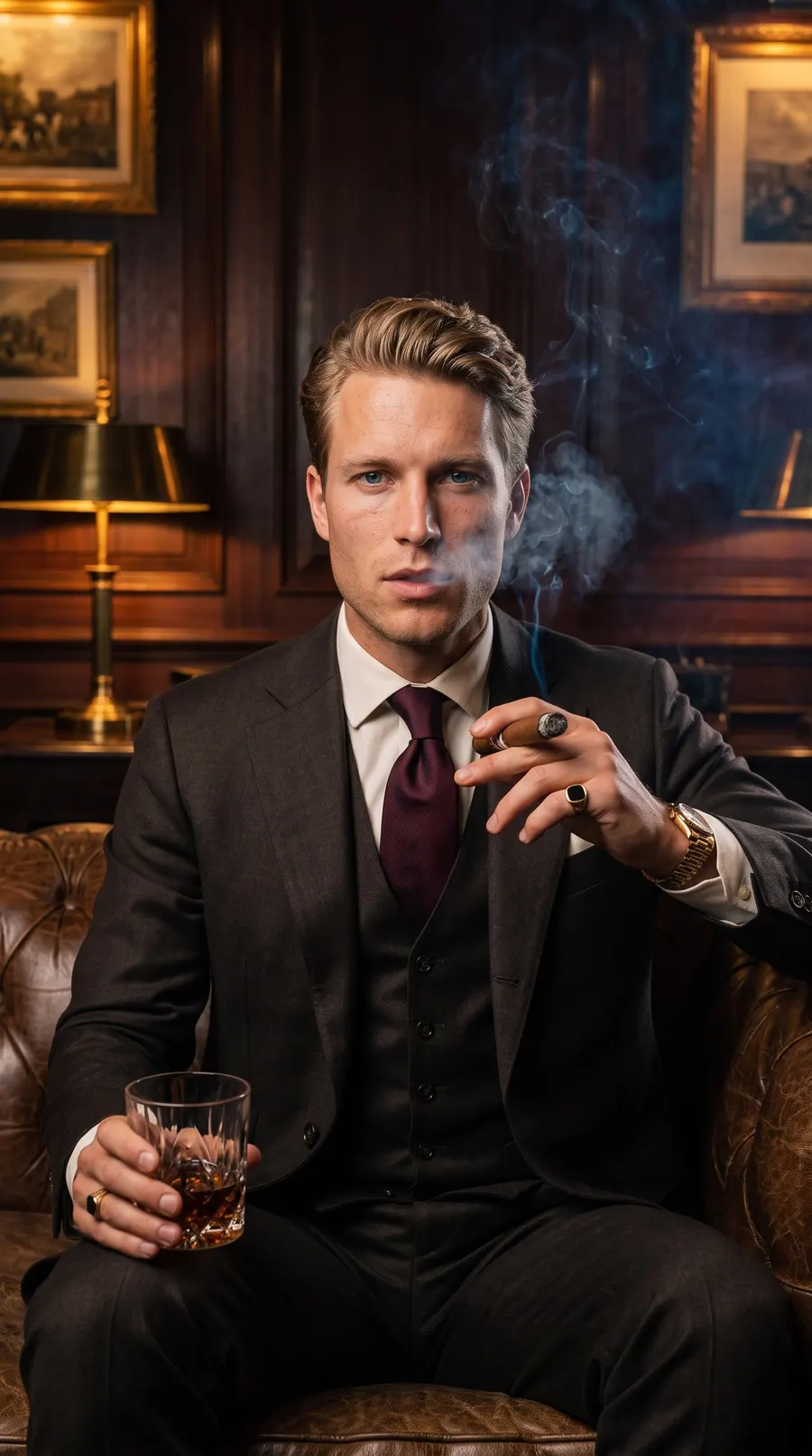 Cigar Lounge concept cover: smoke-veiled leather refinement