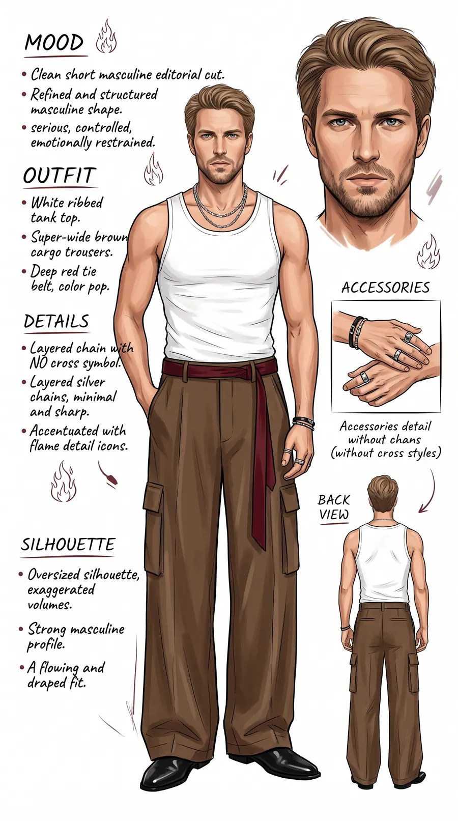 Mood Sketchboard concept cover: clean masculine short editorial