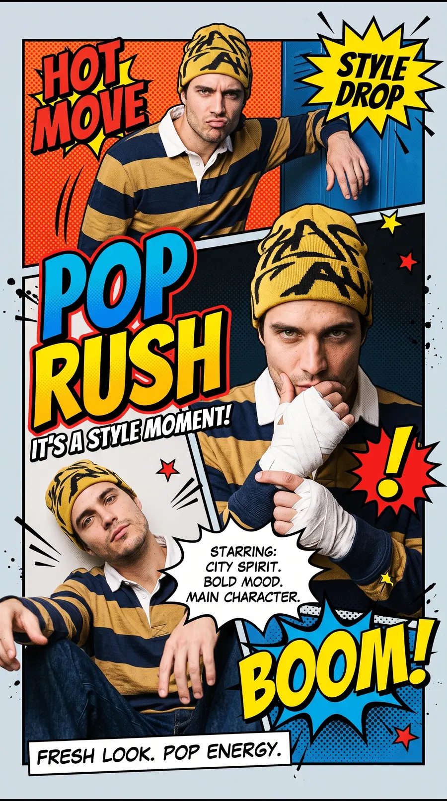 Pop Strike concept cover: premium pop collage one-shot