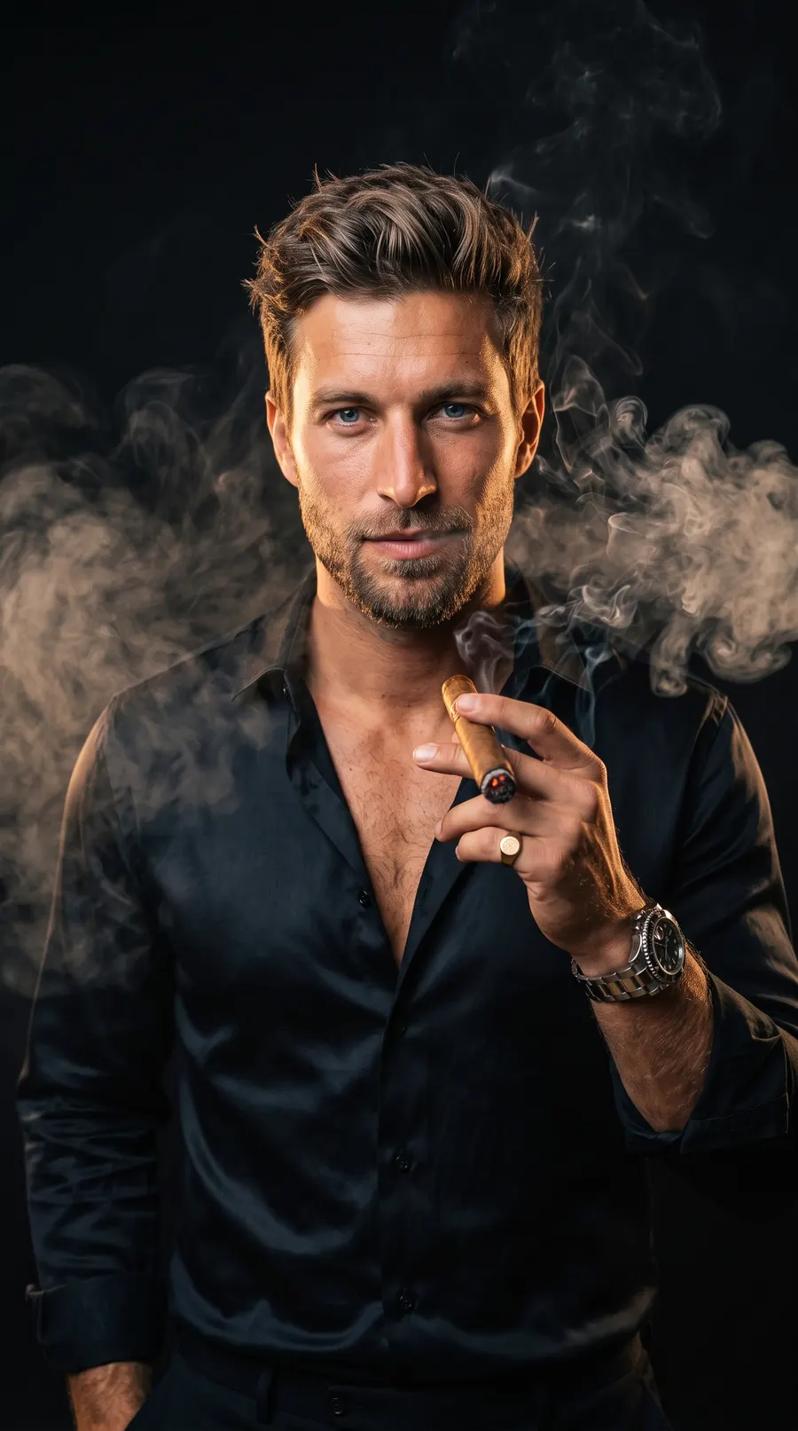Cigar & Smoke concept cover: smoke-curled noir gravitas