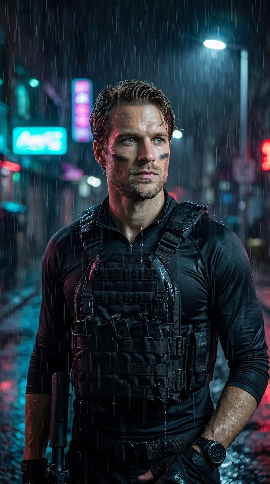 Night Wolf concept cover: rain-slick neon shadow